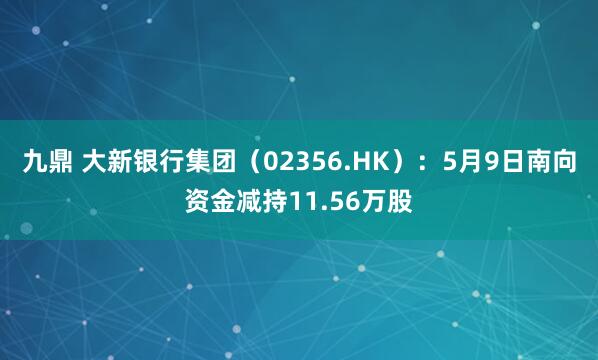 九鼎 大新银行集团（02356.HK）：5月9日南向资金减持11.56万股